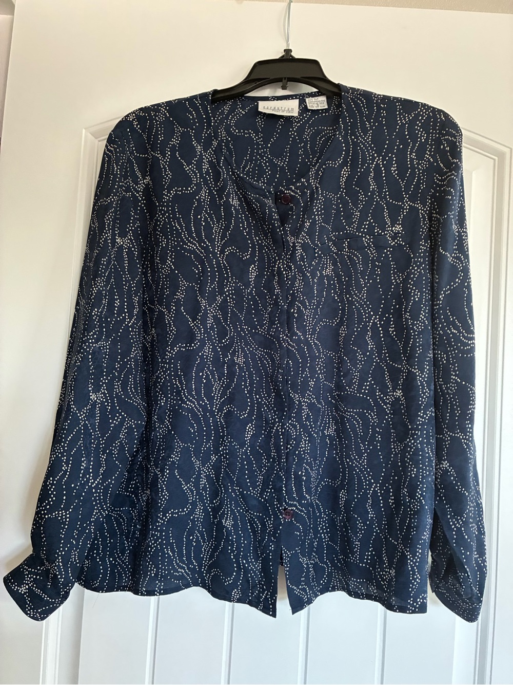 Nordstrom Navy Blue Dot-Print Blouse 100% silk